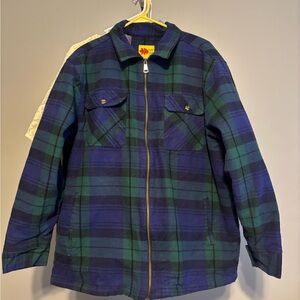 Field N Forest Men's Plaid Flannel Zip Lined Sherpa Jacket‎ Navy And Green Large